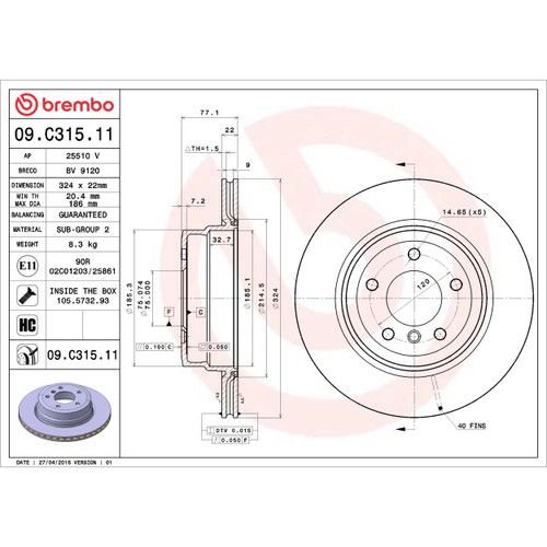 PRIME Disc Brake Rotor for 2008-2013 BMW (135i, 135is) 09.C315.11