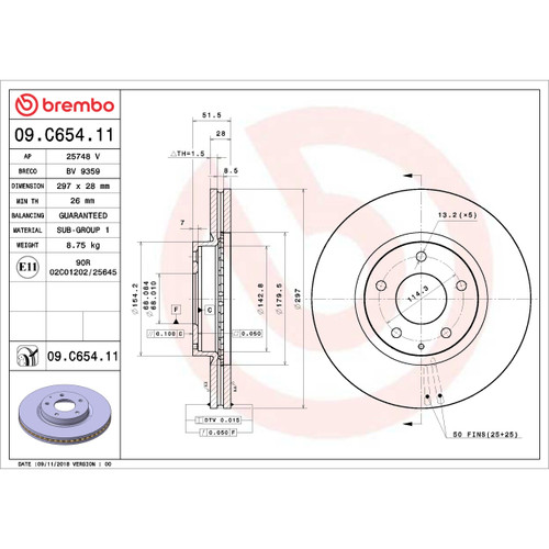 PRIME Disc Brake Rotor for 2013-2019 Mazda (CX-5, 6) 09.C654.11