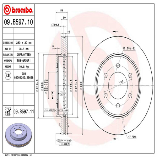 PRIME Disc Brake Rotor for 2004-2008 Ford/Lincoln (F-150, Mark LT) 09.B597.11