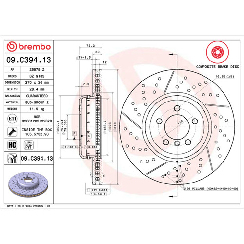 PRIME Disc Brake Rotor for 2012-2021 BMW (328i, 335i, 320i, 328i xDrive) 09.C394.13