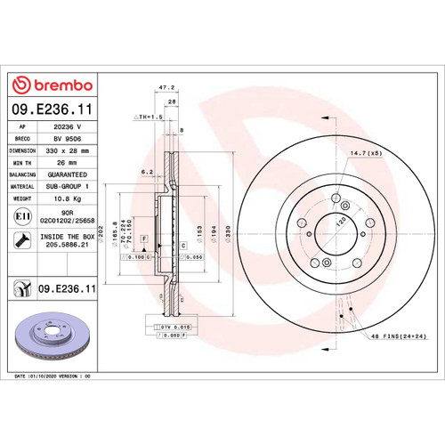 PRIME Disc Brake Rotor for 2007-2015 Acura/Honda (MDX, Pilot, ZDX) 09.E236.11
