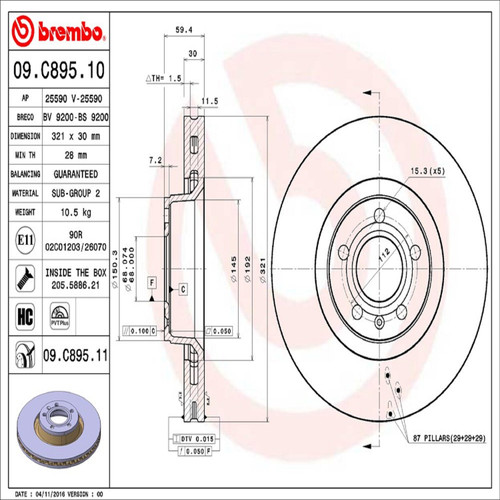 PRIME Disc Brake Rotor for 2005-2011 Audi (A6 Quattro, A6, S6) 09.C895.11