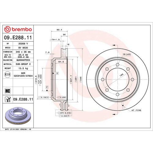 PRIME Disc Brake Rotor for 2008-2023 Ford (E-150, E-250, E-350 Super Duty, E-450 Super Duty) 09.E288.11