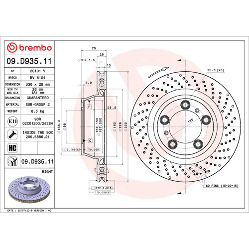PRIME Disc Brake Rotor for 2012-2016 Porsche (911) 09.D935.11