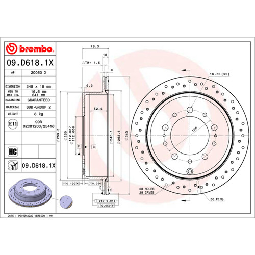 XTRA Disc Brake Rotor for 2007-2022 Toyota/Lexus (Tundra, LX570, Land Cruiser, Sequoia) 09.D618.1X