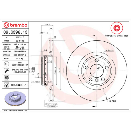 PRIME Disc Brake Rotor for 2012-2021 BMW (328i, 428i xDrive, 428i, 228i) 09.C396.13