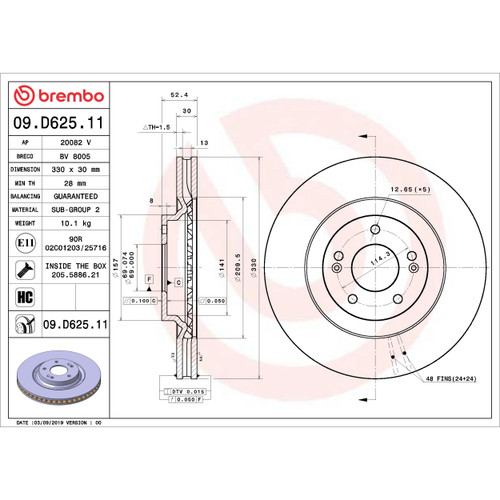 PRIME Disc Brake Rotor for 2019-2020 Hyundai (Veloster N) 09.D625.11