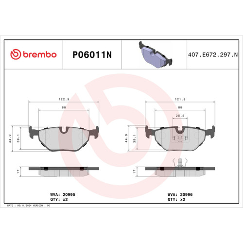 PRIME Ceramic Brake Pad Set for 1988-2002 BMW (525i, 530i, 535i, 540i) P06011N - diagram