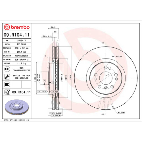 PRIME Disc Brake Rotor for 2006-2012 Mercedes-Benz (ML350, ML500, R350, R500) 09.R104.11