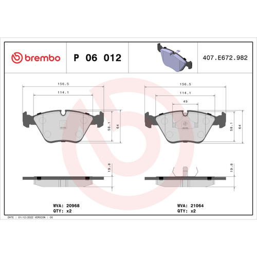 PRIME Low-Met Brake Pad Set for 1998-2002 BMW (Z3) P06012 - diagram