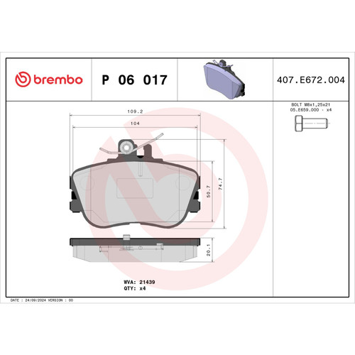 PRIME Low-Met Brake Pad Set for 1994-1998 Mercedes-Benz (C220, C230, C280) P06017 - front view