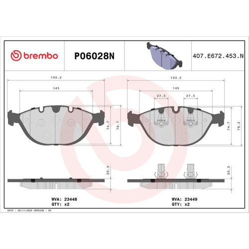 PRIME Ceramic Brake Pad Set for 2002-2006 BMW (X5) P06028N - diagram