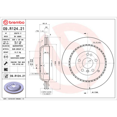 PRIME Disc Brake Rotor for 2006-2012 Mercedes-Benz (R350, R500, GL450, GL320) 09.R124.21