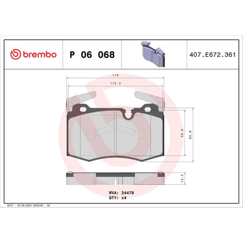 PRIME Low-Met Brake Pad Set for 2009-2015 Mini (Cooper) P06068 - diagram