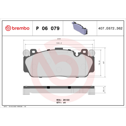 PRIME Low-Met Brake Pad Set for 2012-2021 BMW (M5, M6, M6 Gran Coupe, M3) P06079 - diagram