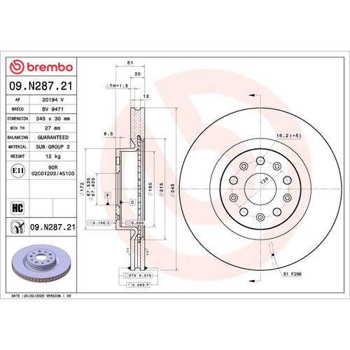 PRIME Disc Brake Rotor for 2014-2025 Cadillac/Chevrolet (CTS, Camaro, CT6, CT5) 09.N287.21