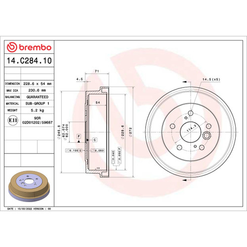 ESSENTIAL Brake Drum for 2002-2005 Toyota (Camry, Solara) 14.C284.10