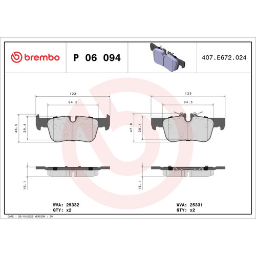 PRIME Low-Met Brake Pad Set for 2014-2025 BMW/Mini (i3, Cooper Clubman, X1, Cooper Countryman) P06094 - front view