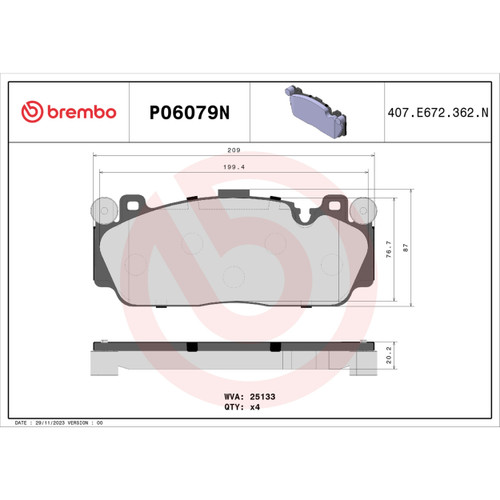 PRIME Ceramic Brake Pad Set for 2012-2021 BMW (M5, M6, M6 Gran Coupe, M3) P06079N - diagram