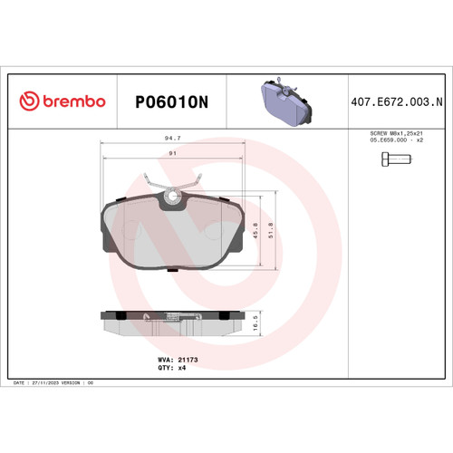PRIME Ceramic Brake Pad Set for 1984-1993 BMW (318i, 318is, 325, 325e) P06010N - diagram