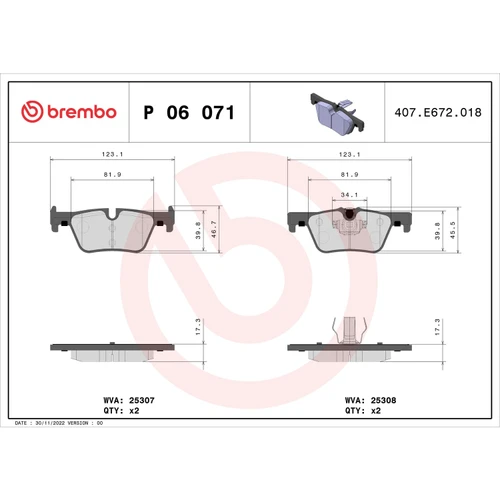 PRIME Low-Met Brake Pad Set for 2012-2021 BMW (328i, 320i, 328i xDrive, 320i xDrive) P06071 - front view