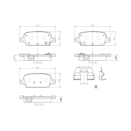 PRIME Ceramic Brake Pad Set for 2016-2021 Chevrolet (Malibu) P10097N - diagram