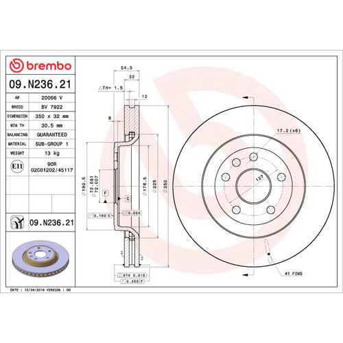 PRIME Disc Brake Rotor for 2011-2024 Jeep/Dodge (Grand Cherokee, Durango, Grand Cherokee WK) 09.N236.21