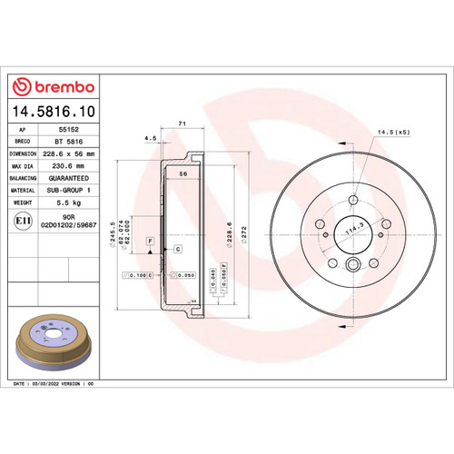 ESSENTIAL Brake Drum for 1992-2001 Toyota (Camry, Solara) 14.5816.10