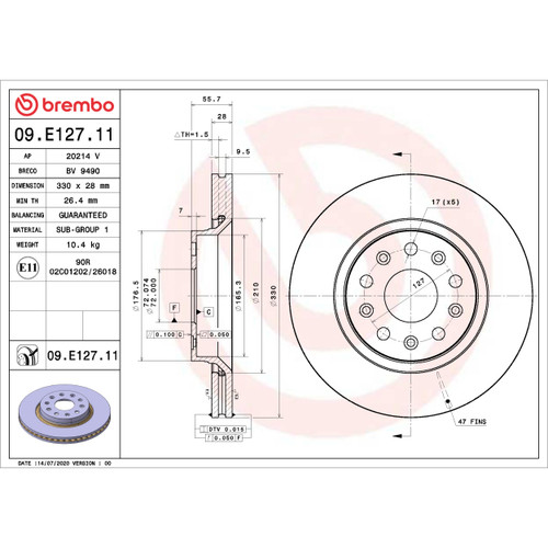 PRIME Disc Brake Rotor for 2018-2023 Jeep (Wrangler, Gladiator) 09.E127.11