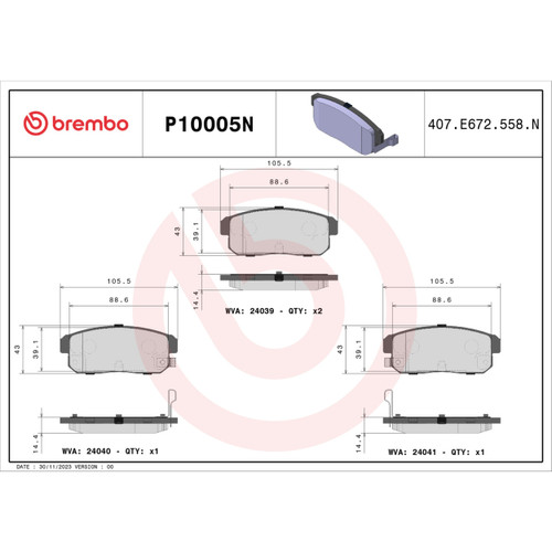 PRIME Ceramic Brake Pad Set for 2001-2006 Nissan/INFINITI (Maxima, I30, G20, Altima) P10005N - diagram
