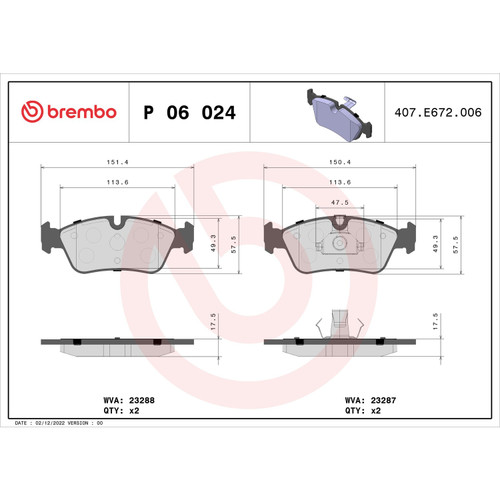 PRIME Low-Met Brake Pad Set for 1992-2008 BMW (318i, 318is, 318ti, 323Ci) P06024 - front view