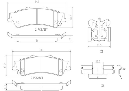 PRIME Ceramic Brake Pad Set for 1999-2011 Cadillac/Chevrolet/GMC (DeVille, Astro, Silverado 1500, Suburban 1500) P10028N - diagram