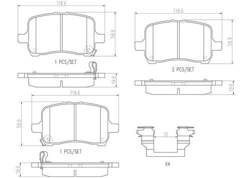 PRIME Ceramic Brake Pad Set for 2004-2011 Chevrolet/Saturn/Pontiac (Malibu, Ion, Cobalt, G6) P10030N - diagram