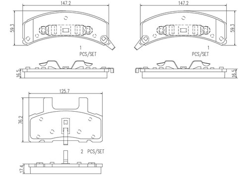 PRIME Ceramic Brake Pad Set for 1988-2002 Dodge/Cadillac/Chevrolet (Ram 1500, 60 Special, Commercial Chassis, DeVille) P10021N - diagram