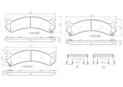 PRIME Ceramic Brake Pad Set for 1999-2017 Cadillac/Chevrolet/GMC (DeVille, Avalanche 2500, Express 3500, Express 2500) P10026N - diagram