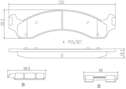 PRIME Ceramic Brake Pad Set for 2000-2002 Dodge (Ram 2500, Ram 3500) P18006N - diagram
