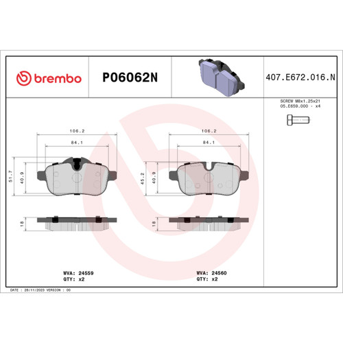 PRIME Ceramic Brake Pad Set for 2009-2011 BMW (Z4) P06062N - diagram