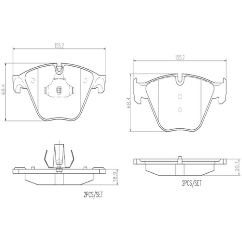 PRIME Ceramic Brake Pad Set for 2011-2019 BMW (535i, 535i xDrive, 640i, 640i Gran Coupe) P06074N - diagram