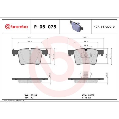 PRIME Low-Met Brake Pad Set for 2011-2021 BMW (X3, 328i, 328i xDrive, 320i) P06075 - diagram