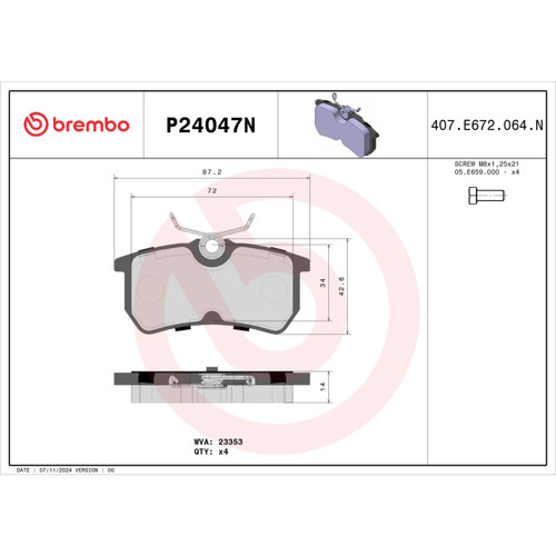PRIME Ceramic Brake Pad Set for 2001-2019 Ford (Focus, Fiesta) P24047N - diagram