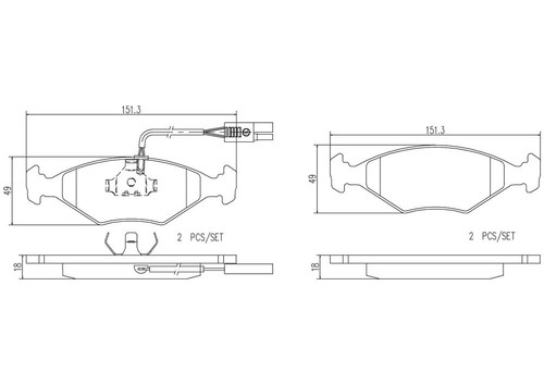 PRIME Ceramic Brake Pad Set for 1987-1993 Volkswagen (Fox) P23039N - diagram