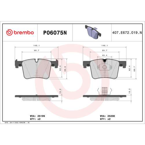 PRIME Ceramic Brake Pad Set for 2011-2021 BMW (X3, 328i, 328i xDrive, 320i) P06075N - diagram