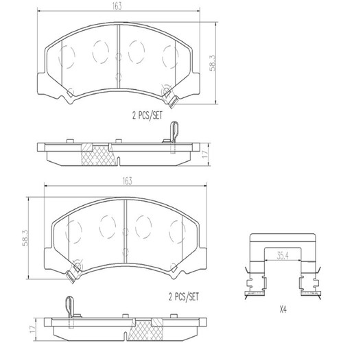 PRIME Ceramic Brake Pad Set for 2006-2016 Cadillac/Chevrolet/Buick (DTS, Impala, Monte Carlo, Lucerne) P10044N - diagram