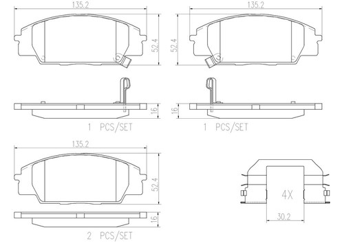 PRIME Ceramic Brake Pad Set for 2000-2011 Acura/Honda (RSX, S2000, Civic) P28032N - diagram