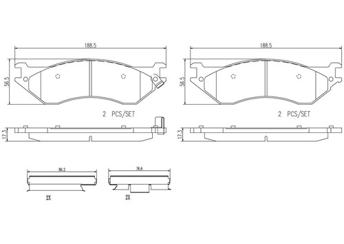 PRIME Ceramic Brake Pad Set for 1997-2004 Ford/Lincoln (Expedition, F-150, F-250, Navigator) P24103N - diagram