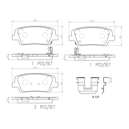 PRIME Ceramic Brake Pad Set for 2016-2020 Kia/Hyundai (Sorento, Santa Fe Sport) P30105N - diagram