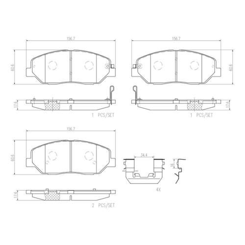 PRIME Ceramic Brake Pad Set for 2006-2019 Kia/Hyundai (Sedona, Entourage, Santa Fe, Borrego) P30036N - diagram