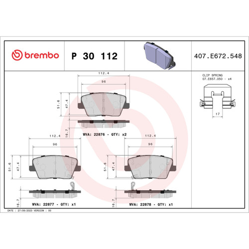 PRIME Low-Met Brake Pad Set for 2019-2025 Hyundai (Veloster N, Kona N, Elantra N) P30112 - diagram