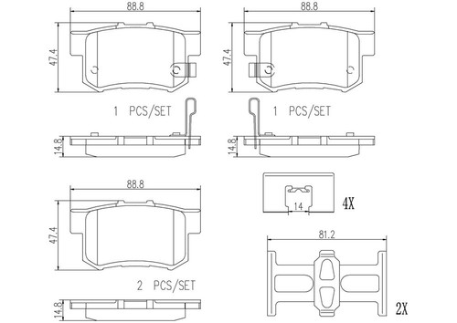 PRIME Ceramic Brake Pad Set for 1994-2012 Isuzu/Acura/Honda (Oasis, RL, CL, TL) P28039N - diagram