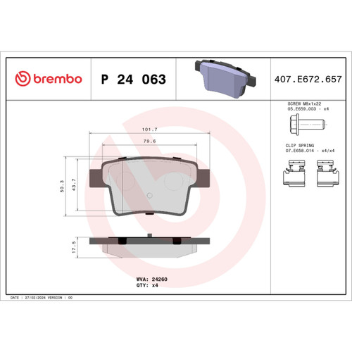 PRIME Low-Met Brake Pad Set for 2005-2009 Ford/Mercury/Jaguar (Five Hundred, Freestyle, Montego, X-Type) P24063 - diagram
